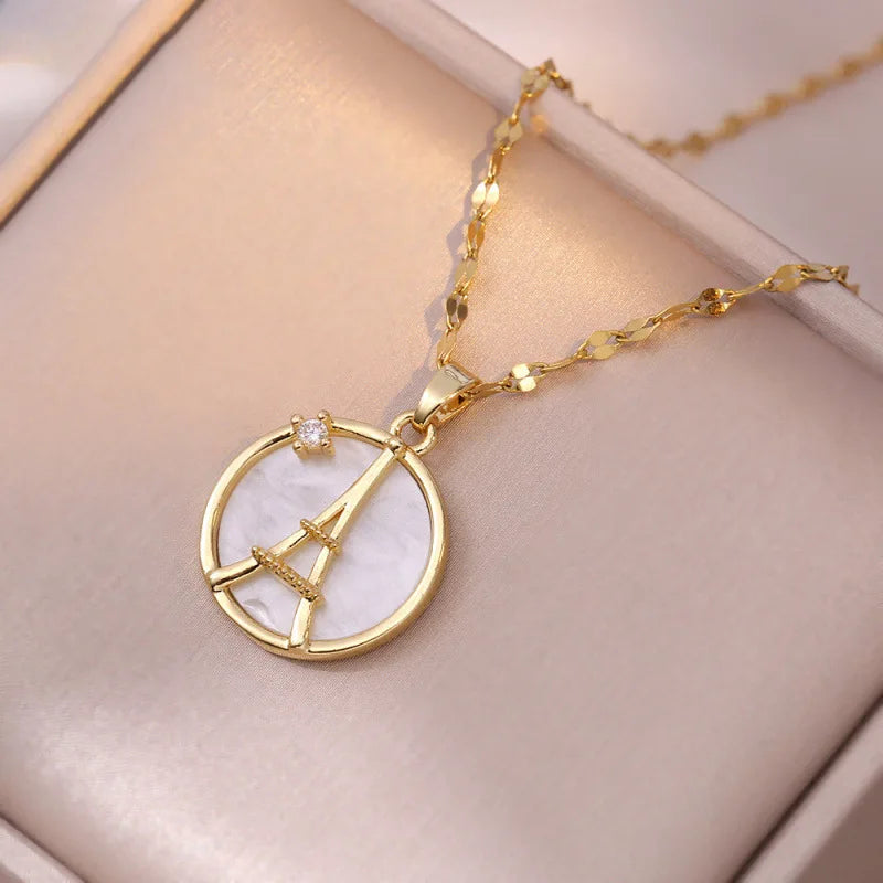 Eiffel Tower Pendant Necklace Gold Stainless Steel Clavicle Chain Pendant Necklace Nixie XL2170-16 40cm