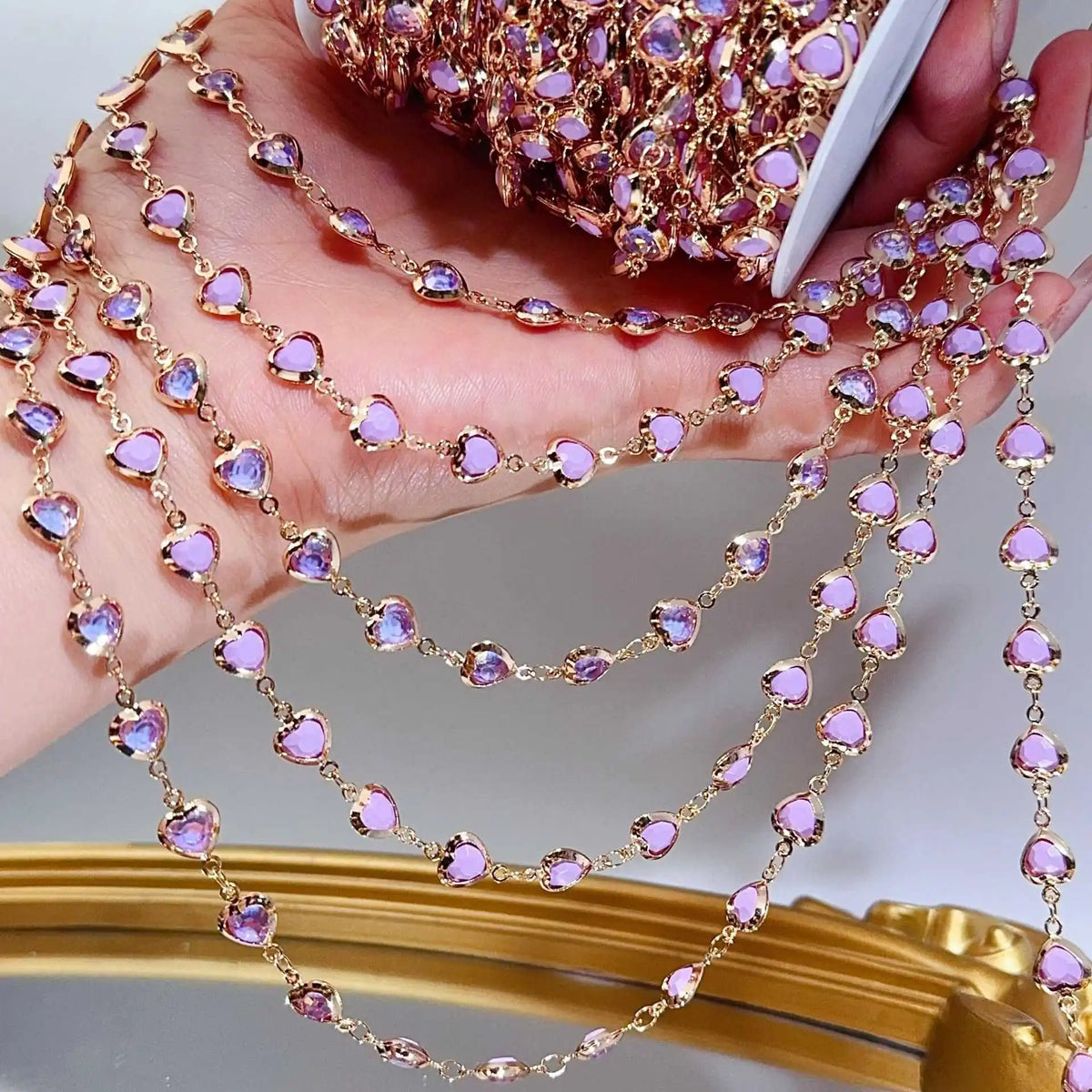 Purple Crystal Heart Bead Copper Chain 1M – DIY Jewelry Making DIY Jewelry Chain Nixie KC Gold color 1meter