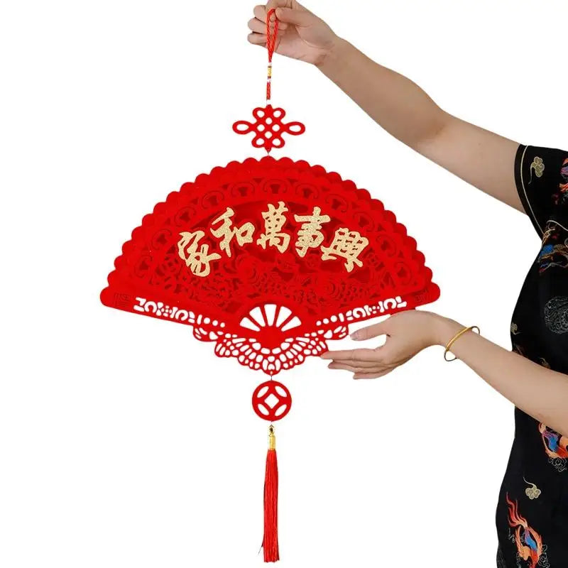 Chinese Knot Lucky Tassel Pendant | Red Flocked Fortune Ornament Holiday Hanging Ornament Nixie