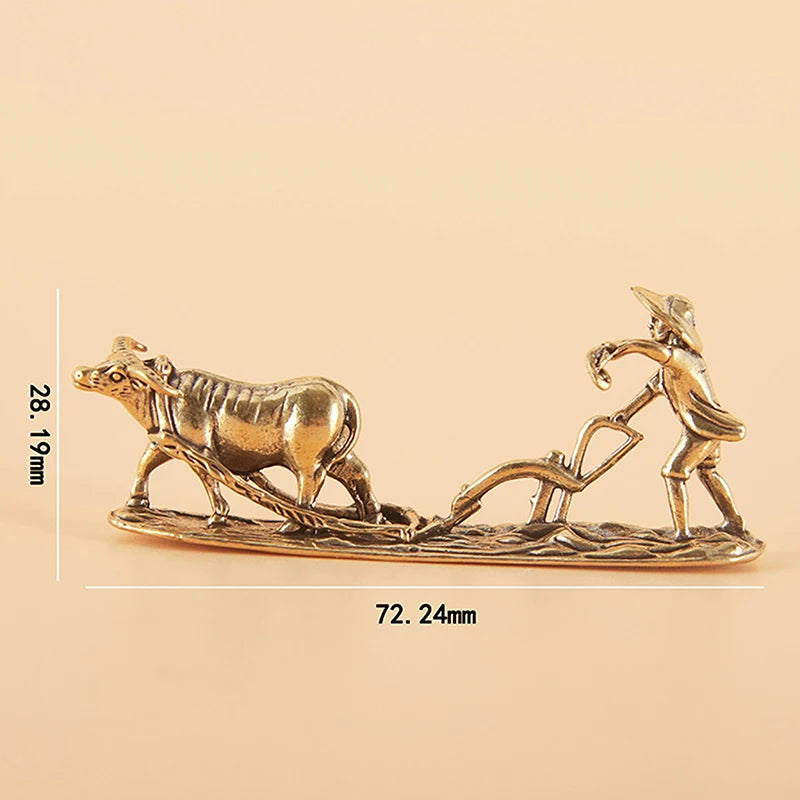 Antique Brass Tea Pet Figurine – Farmer & Cow Collectible Brass Figurine Nixie