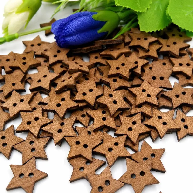 100pcs Wooden Sewing Buttons – Heart & Star DIY Craft Set Wooden Craft Buttons Nixie