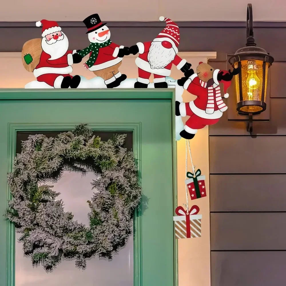 Christmas Wooden Door Corner Decor – Santa Snowman Reindeer Christmas Door Decoration Nixie