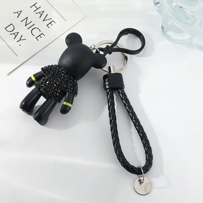 Silver-Plated Diamond Bear Keychain – Unisex Black Bag Charm Fashion Keychain Nixie