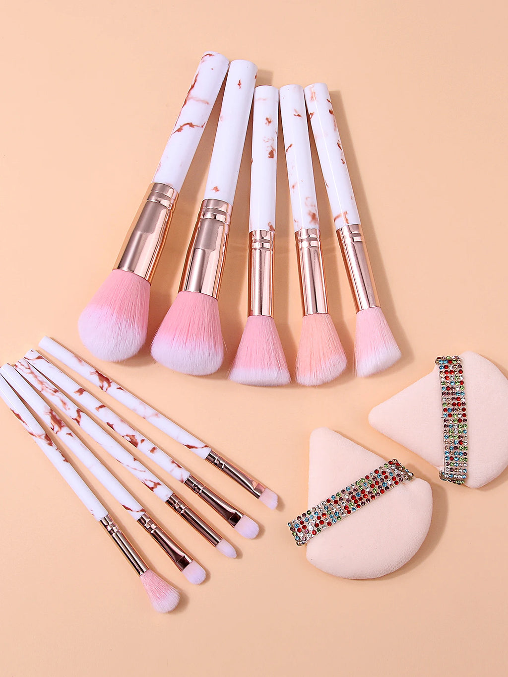 12-Piece Marble Makeup Brush Set with Rhinestone Puffs | Nixie Makeup Brush Set Nixie