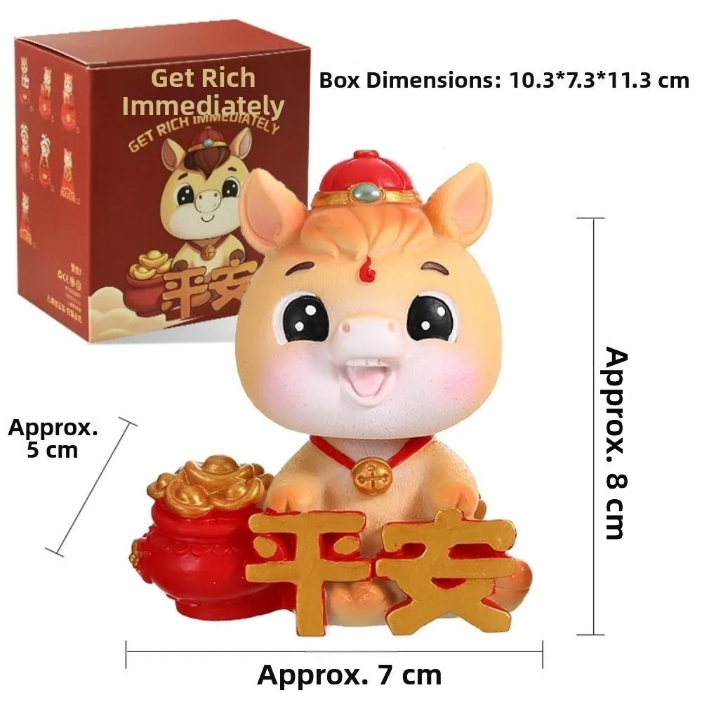Cartoon Horse Chinese New Year Resin Figurine Gold Red Lucky Charm Resin Figurine Ornament Nixie
