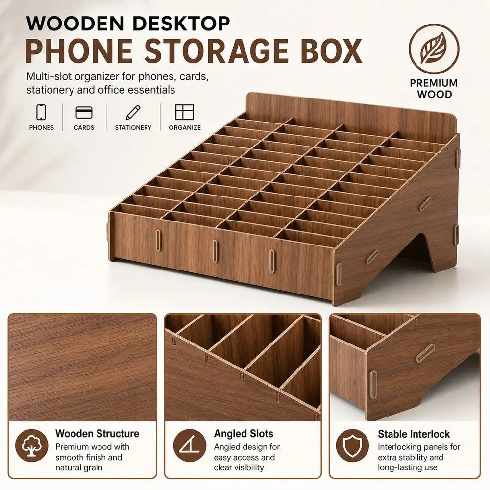 Wooden Multi-Grid Phone & Card Holder Desk Organizer Rack Desktop Organizer Rack Nixie