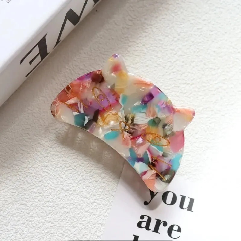 Retro Cat Head Hair Clip – Geometric Acetate Women's Claw