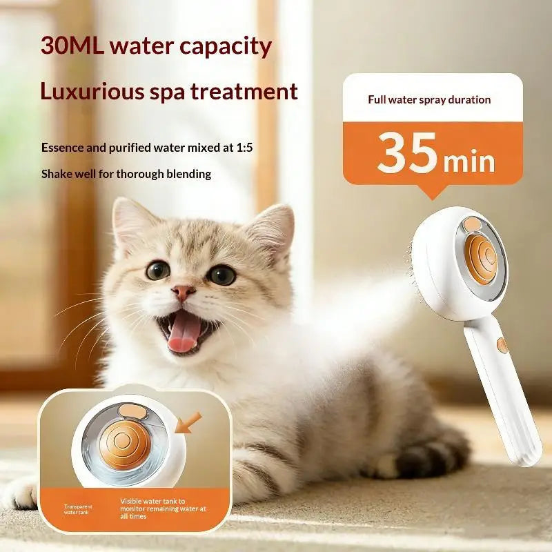 3-in-1 Pet Steam Grooming Brush | 30ml Tank, 35-Min Mist
