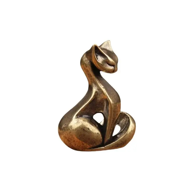 Brass Cat Figurine – Vintage Desktop Sculpture & Home Décor Decorative Figurine Nixie