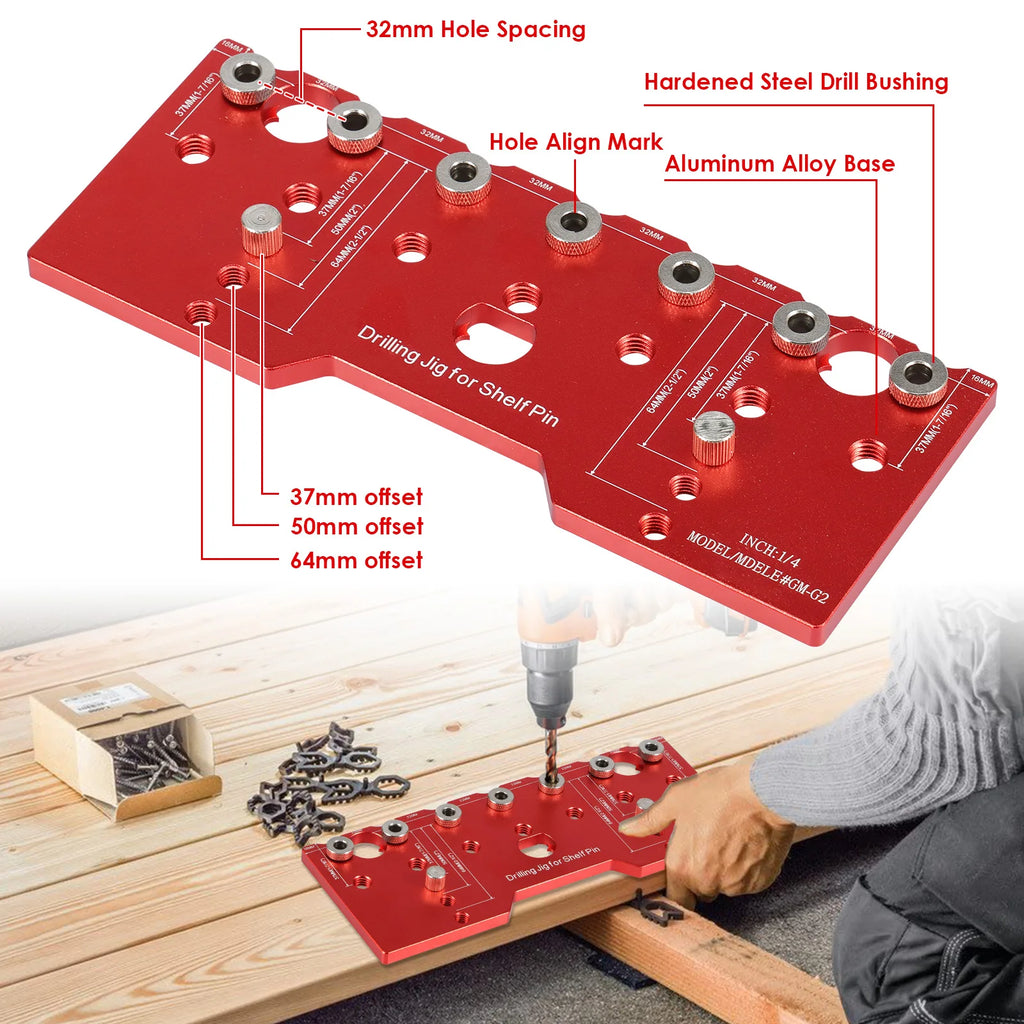 Shelf Pin Jig 1/4" Aluminum Alloy Drilling Guide 32mm Spacing Shelf Pin Drilling Jig Nixie