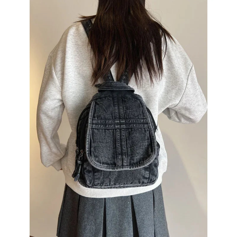 Vintage Washed Denim Backpack & Crossbody Shoulder Bag