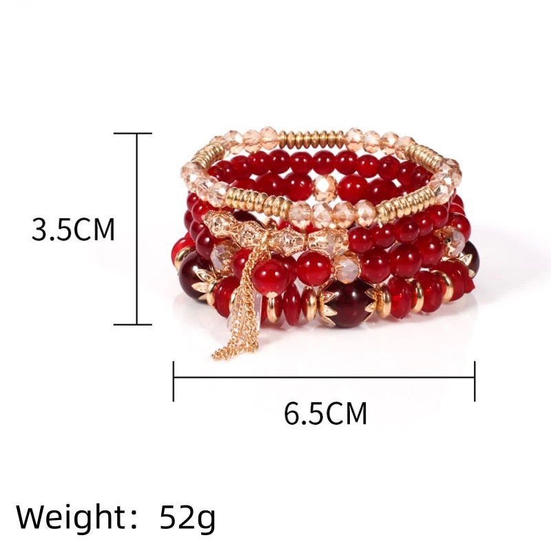 Bohemian Tassel Bracelet – Colorful Glass Crystal 4-Strand Fashion Bracelet Nixie