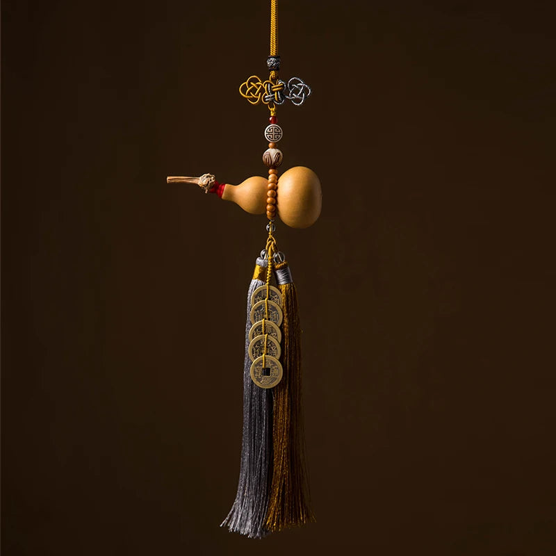 Natural Gourd Five Emperor Coin Car Rearview Mirror Pendant Car Pendant Charm Nixie Yellow coffee