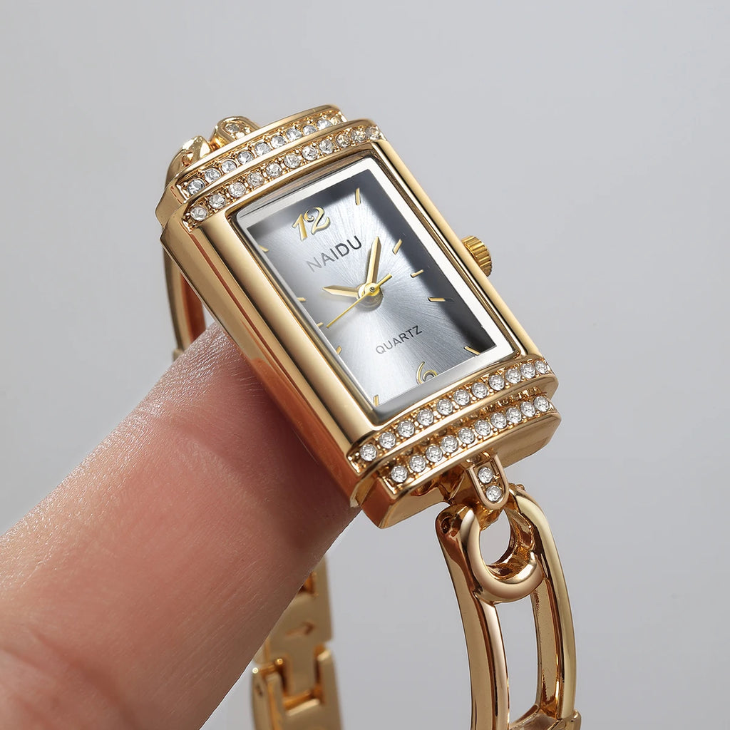 Women's Rhinestone Quartz Watch – White Dial Luxury Style Women's Quartz Watch Nixie