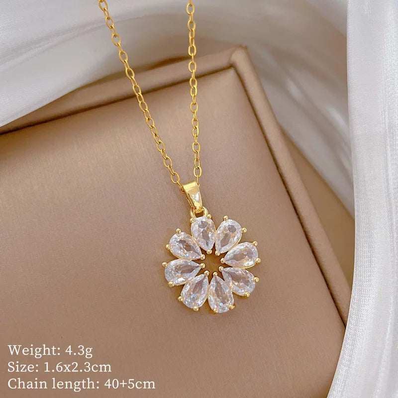 Floral Pendant Necklace Gold Stainless Steel Choker Women Pendant Necklace Nixie XL2606-710