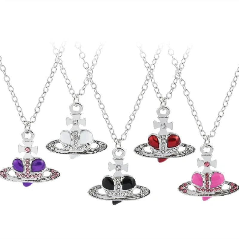 Saturn Drop Rhinestone Pendant Necklace – Vintage Ladies Jewelry Pendant Necklace Nixie