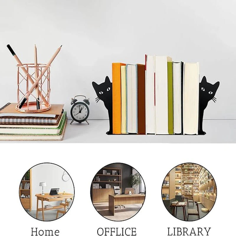 2Pcs Peeping Cat Metal Bookends – Desk & Shelf Book Stand Decorative Bookends Nixie