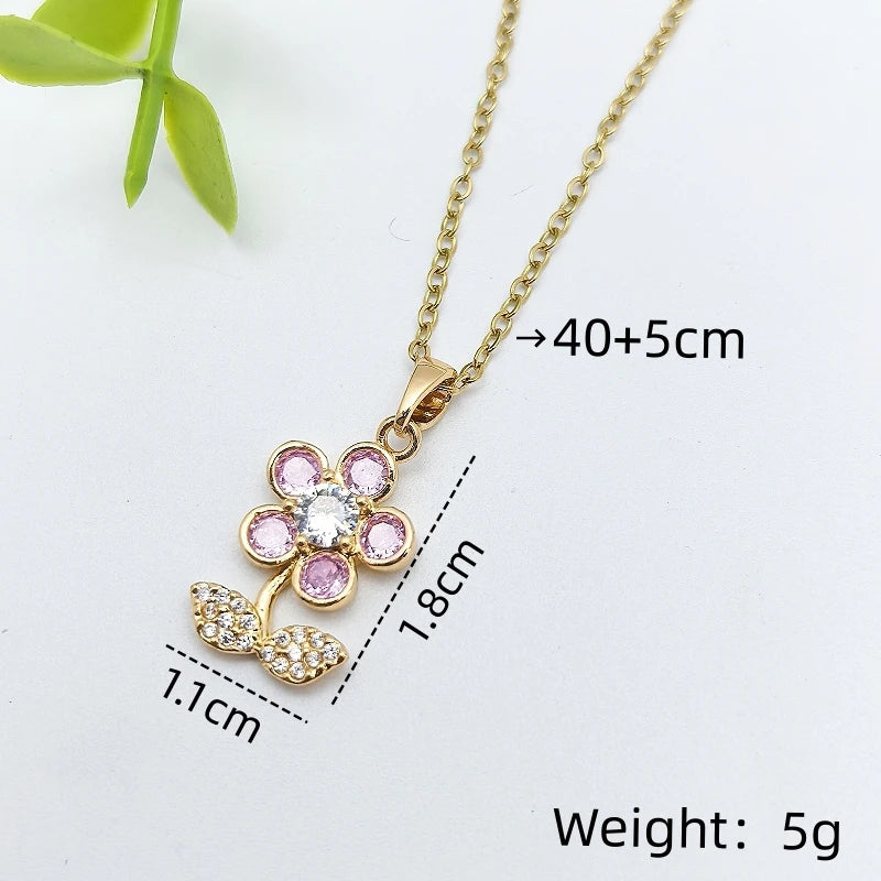 Five-Petal Flower Copper Pendant Necklace | Stainless Steel Pendant Necklace Nixie XL1200-217
