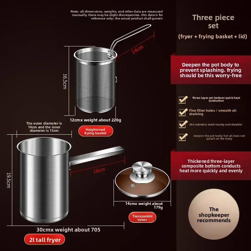 304 Stainless Steel Deep Fryer with Oil Filter – 1-2L Deep Fry Pan Nixie