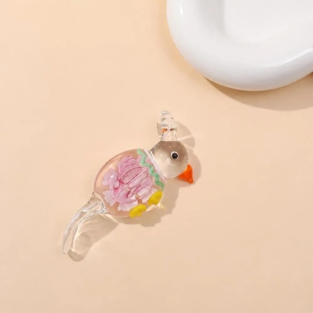 Handmade Murano Glass Bird & Flower Pendant – Multicolor Lampwork Glass Jewelry Pendant Nixie Pink