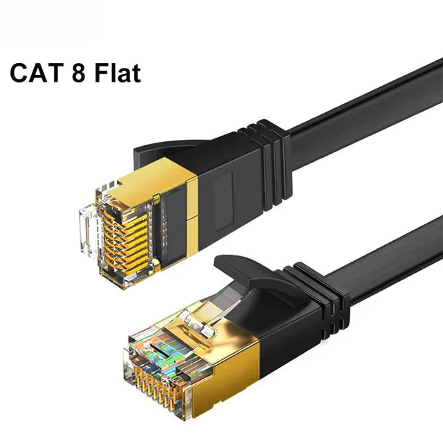 Cat 8 Ethernet Cable 40Gbps 2000MHz RJ45 LAN – 1m to 30m Ethernet Network Cable Nixie CAT8 Flat Black 0.5M