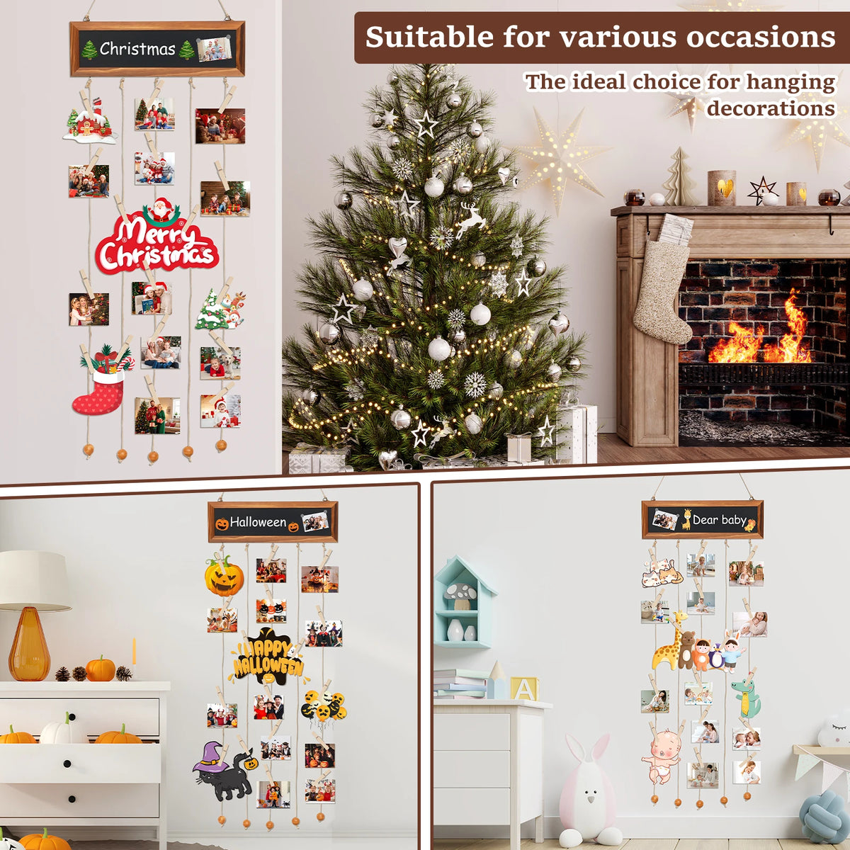 Rustic Wood Photo Display Board Collage Wall Decor with Clips