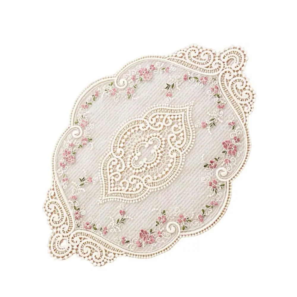 Lace Embroidered Cloth Coaster – Wedding & Home Table Décor Lace Table Coaster Nixie Beige-2