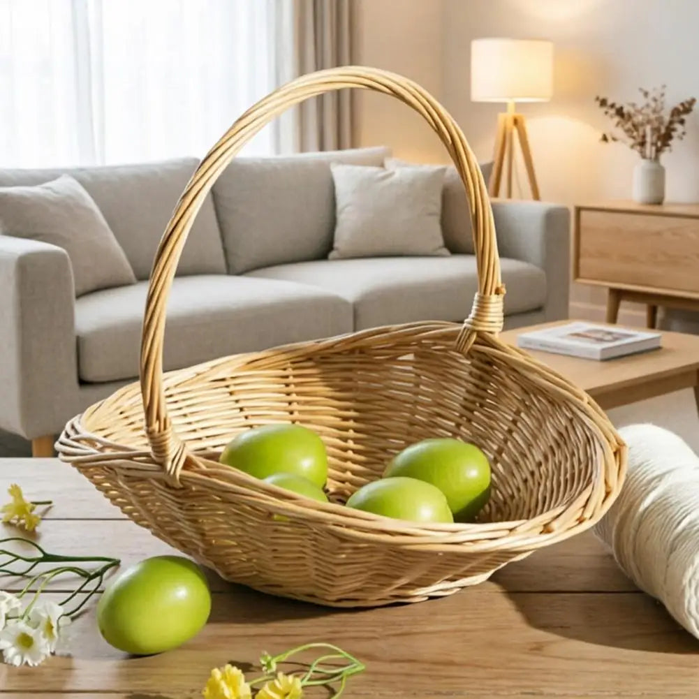 Handwoven Rattan Storage Basket with Handle | Fruit & Veggie Wicker Storage Basket Nixie