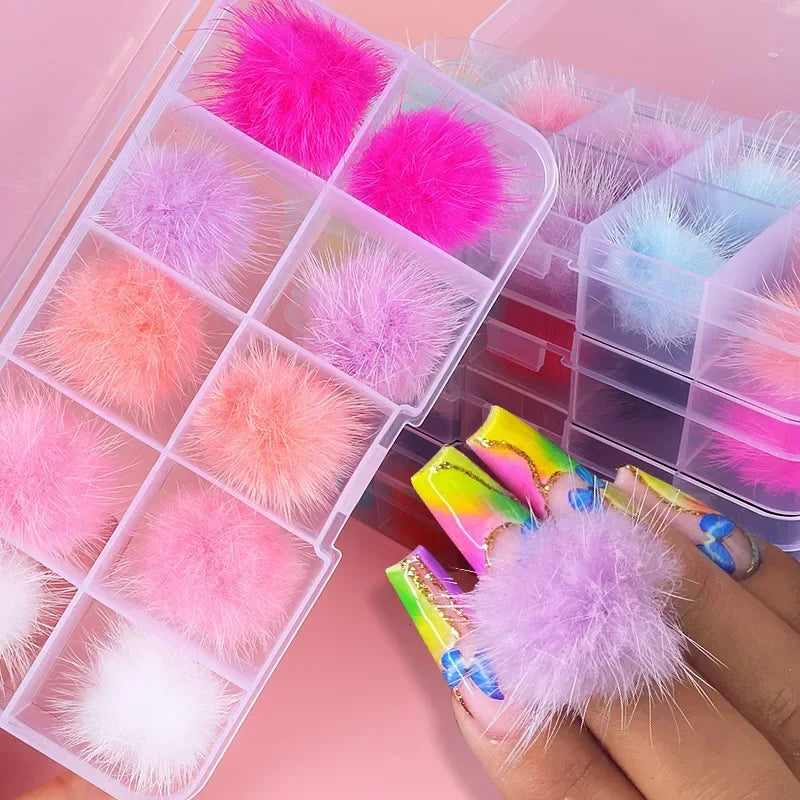 10Pc Fluffy Pom Pom Nail Art Decorations – Magnetic Manicure Nail Art Decoration Nixie