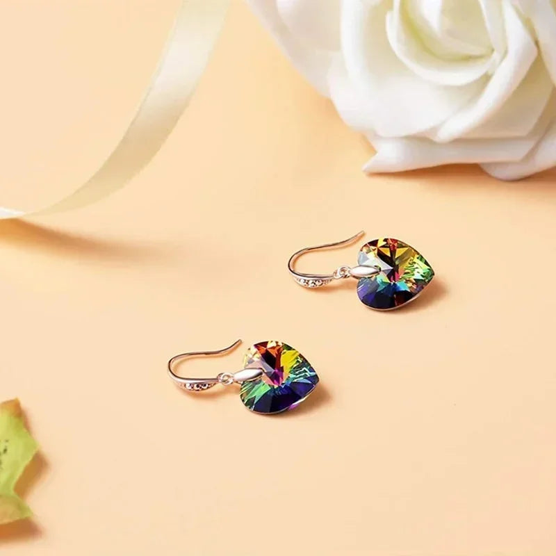 Rainbow Zircon Heart Drop Earrings – Zinc Alloy Crystal Dangle Crystal Drop Earrings Nixie