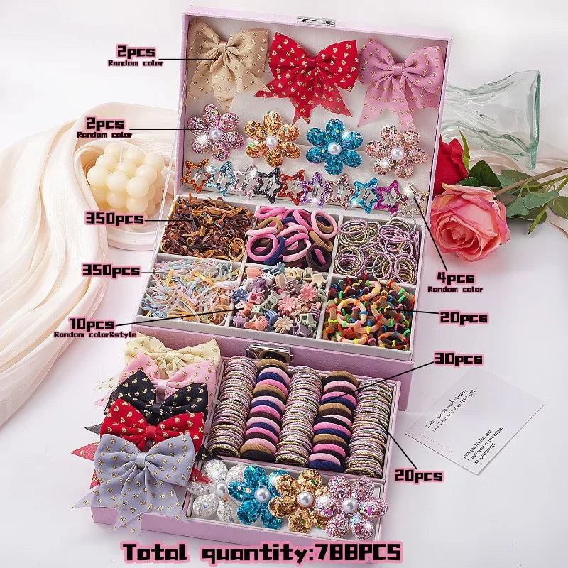788-Pc Girls Flower Hair Accessories Set – Bands & Clips Hair Accessories Set Nixie 788PCS-No box