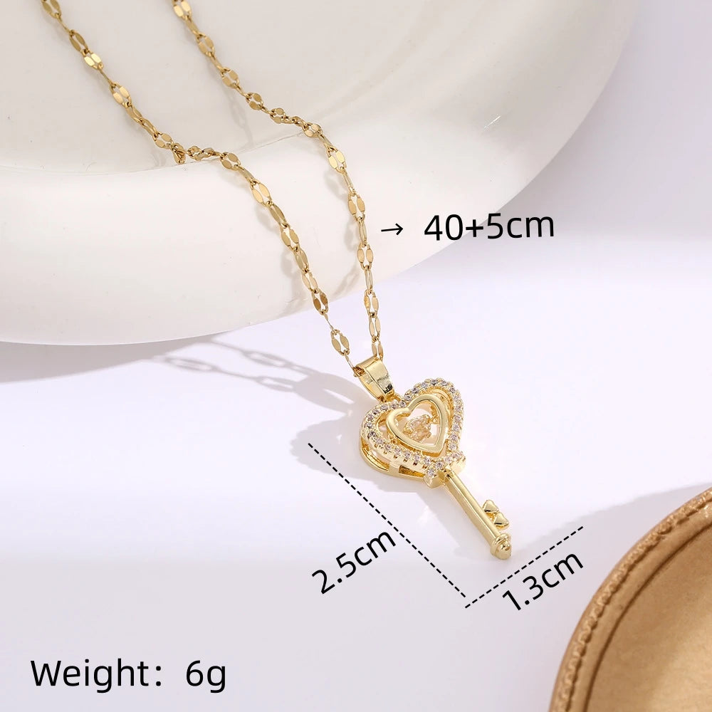 Heart-Shaped Key Pendant Necklace | Copper & Stainless Steel Pendant Necklace Nixie XL1783-86