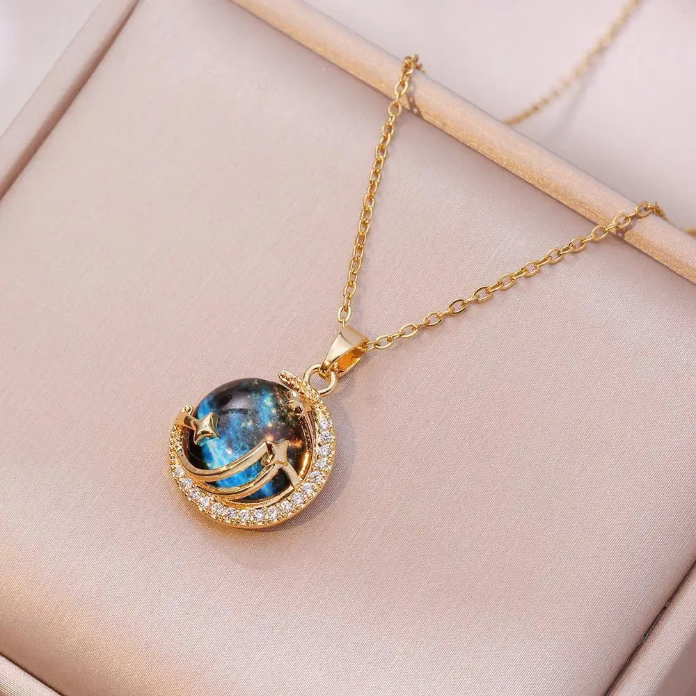 Women's Star Planet Gold Pendant Necklace | Copper Collarbone Chain Pendant Necklace Nixie