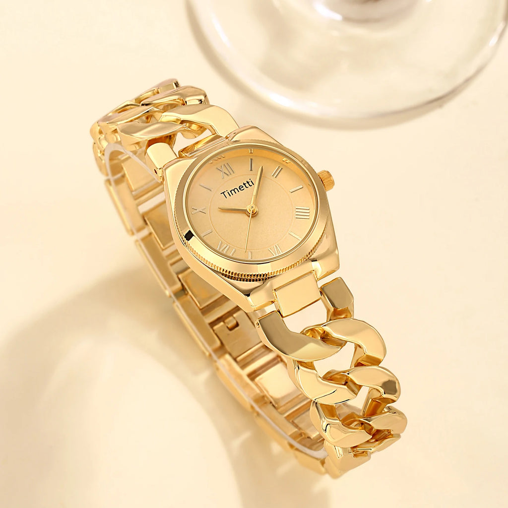 Timetti Women's Gold Retro Quartz Watch | Stainless Steel Women's Quartz Watch Nixie