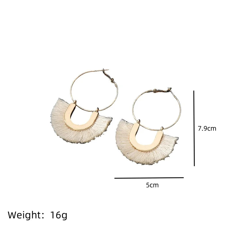 Bohemian Gold Plated Geometric Tassel Drop Earrings – Women Tassel Drop Earrings Nixie