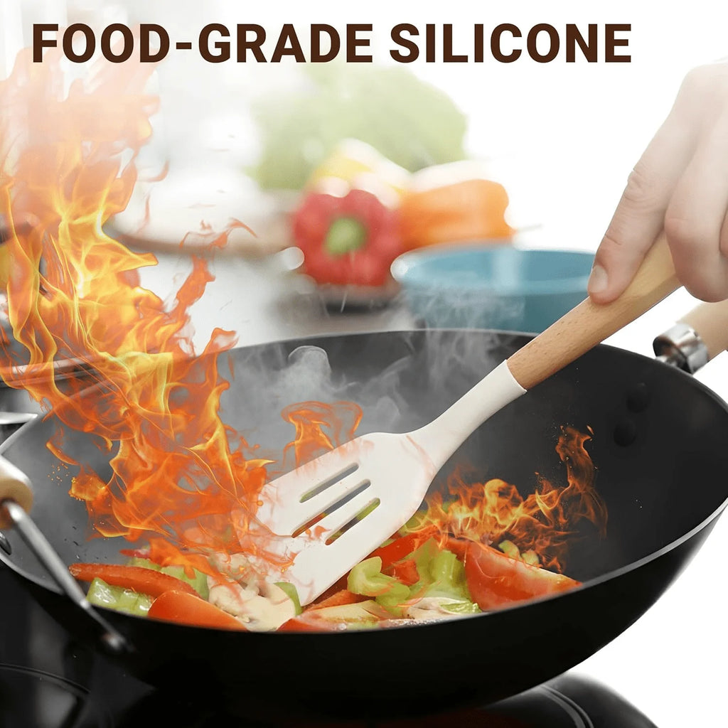 35-Piece Silicone Cooking Utensils Set with Wooden Handles Cooking Utensil Set Nixie