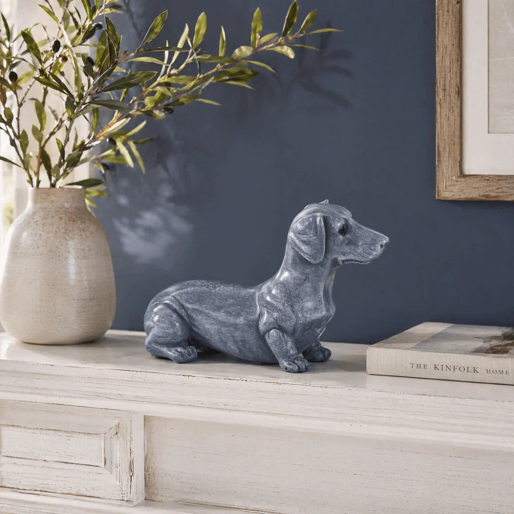 Resin Dachshund Figurine Light Grey Dog Desktop Ornament 6.69in Resin Dog Figurine Nixie