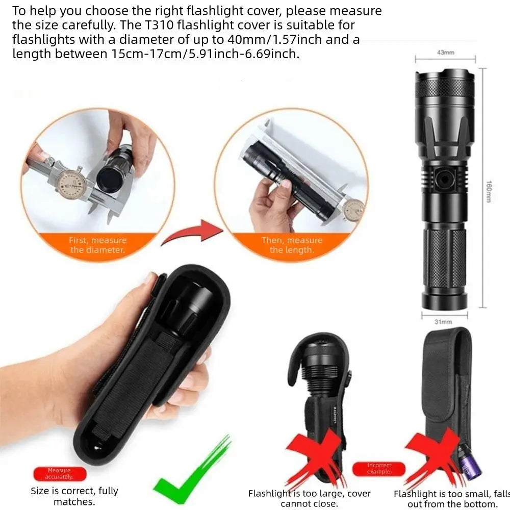 Nylon Flashlight Pouch | Belt Clip, Hook & Loop Closure
