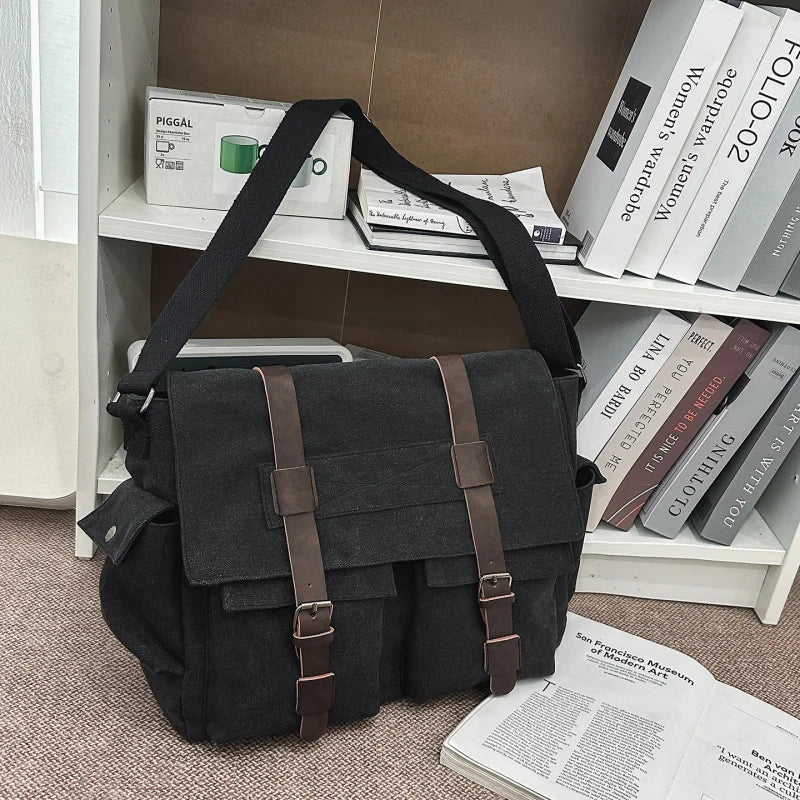 Large Canvas Messenger Bag – College & Work Shoulder Bag Canvas Messenger Bag Nixie