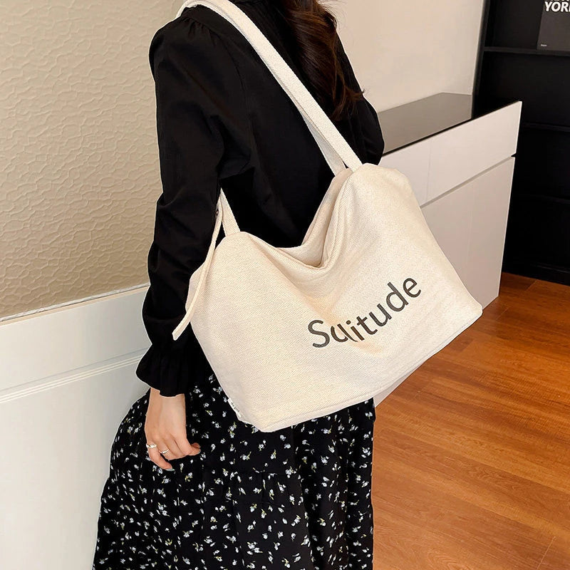 Women's Large Canvas Crossbody Tote Bag | Korean Style Letter Canvas Crossbody Tote Nixie