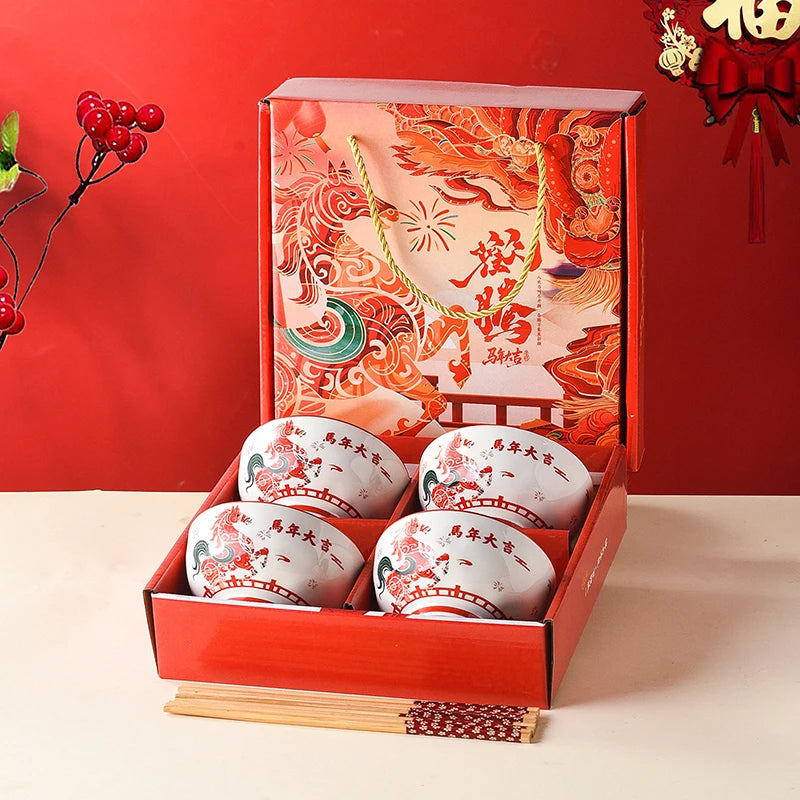Year of the Horse Ceramic Bowl & Chopsticks Gift Set