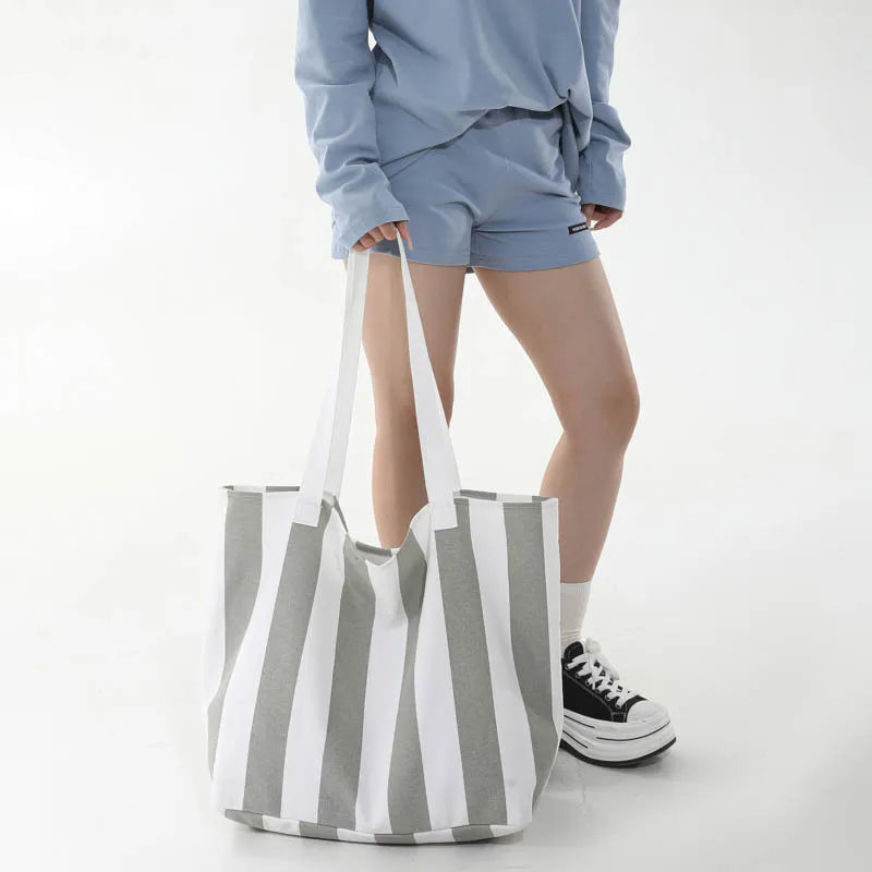Women's Striped Canvas Tote Bag – Large Shoulder Handbag Canvas Tote Bag Nixie