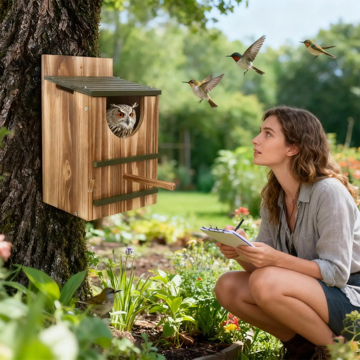 Carbonized Wood Owl Nesting Box – Waterproof Outdoor Bird House Owl Nesting Box Nixie