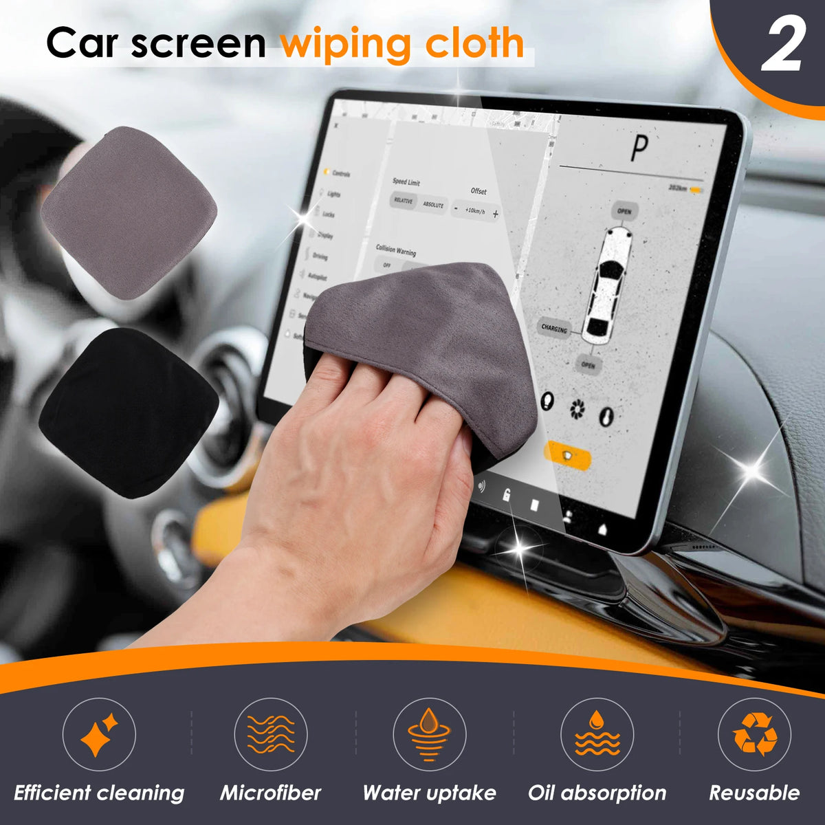 2Pcs Microfiber Car Screen Cleaner Cloth – Reusable Wipes Screen Cleaning Cloth Nixie