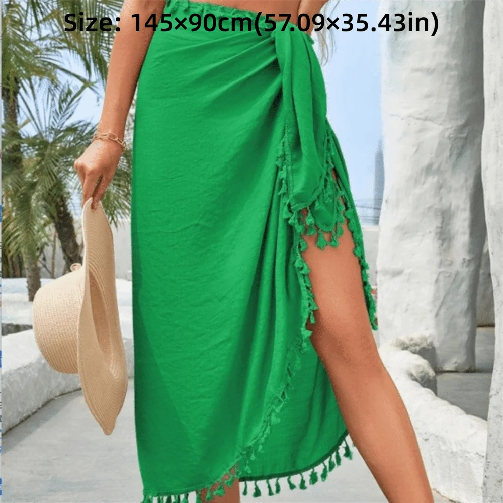 Sheer Beach Wrap Skirt Tassel Trim Bikini Cover Up | Nixie Bikini Cover Up Nixie