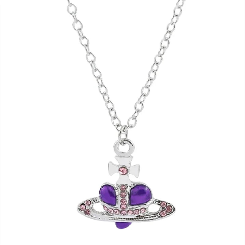Saturn Drop Rhinestone Pendant Necklace – Vintage Ladies Jewelry Pendant Necklace Nixie