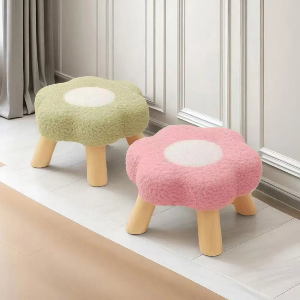 Flower Stool Wooden Legs Cloud Velvet Cushion Footrest Seat