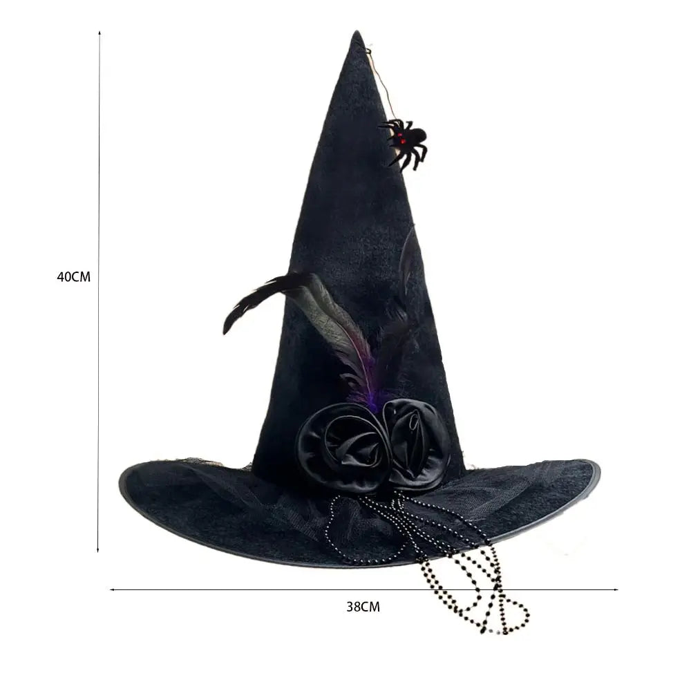 Halloween Witch Hat with Veil, Flowers & Feathers | Felt Wizard Hat Costume Witch Hat Nixie
