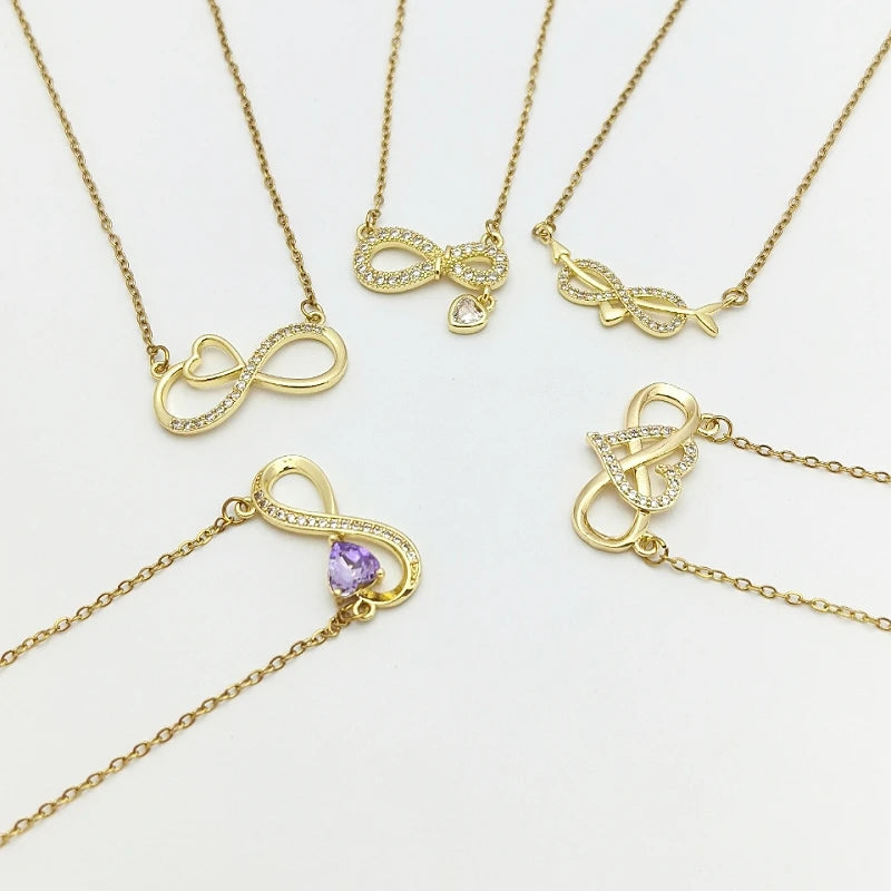 Infinity Zircon Pendant Necklace – Gold Stainless Steel Choker Pendant Necklace Nixie
