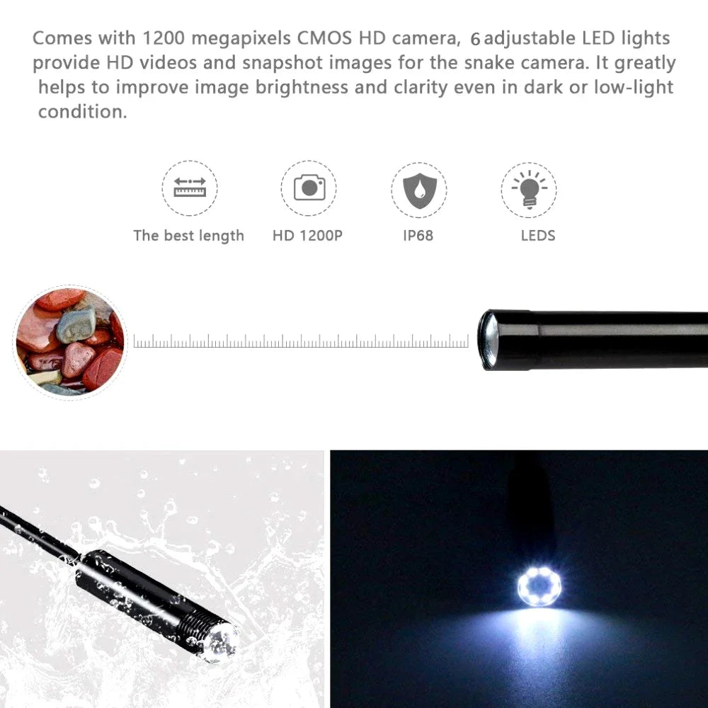 5.5mm USB Borescope Inspection Camera – IP67 Waterproof 6 LEDs
